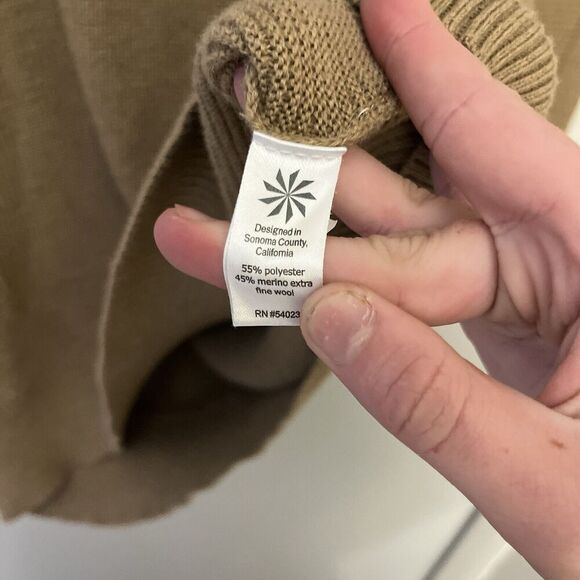 Athleta Brown V Neck Long Sleeve Ribbed Merino Wool Sweater Womens Large Comfort - Picture 3 of 7